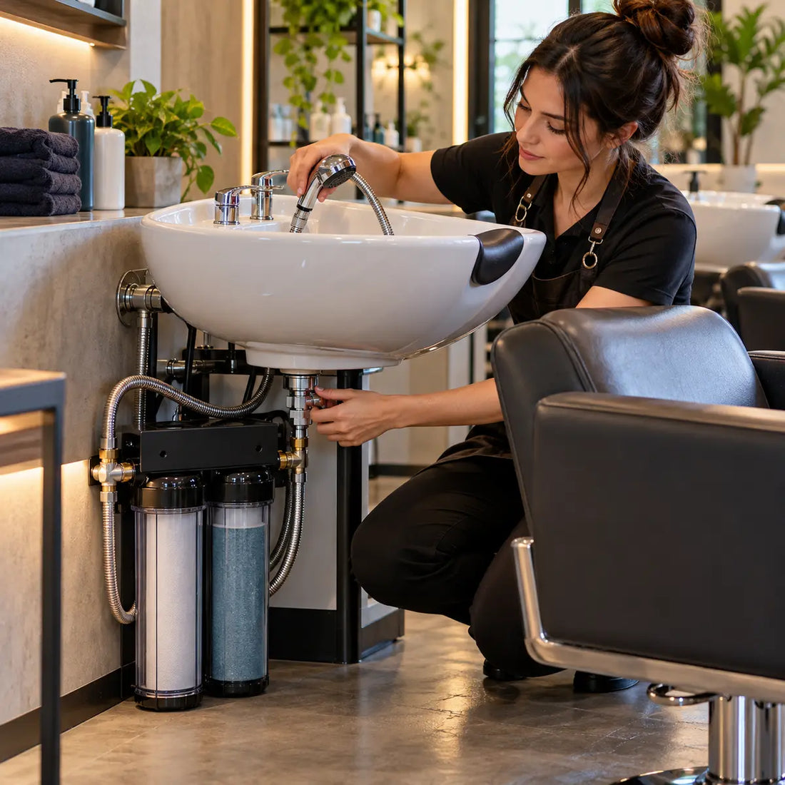 Portable Softener for a Salon Shampoo Bowl