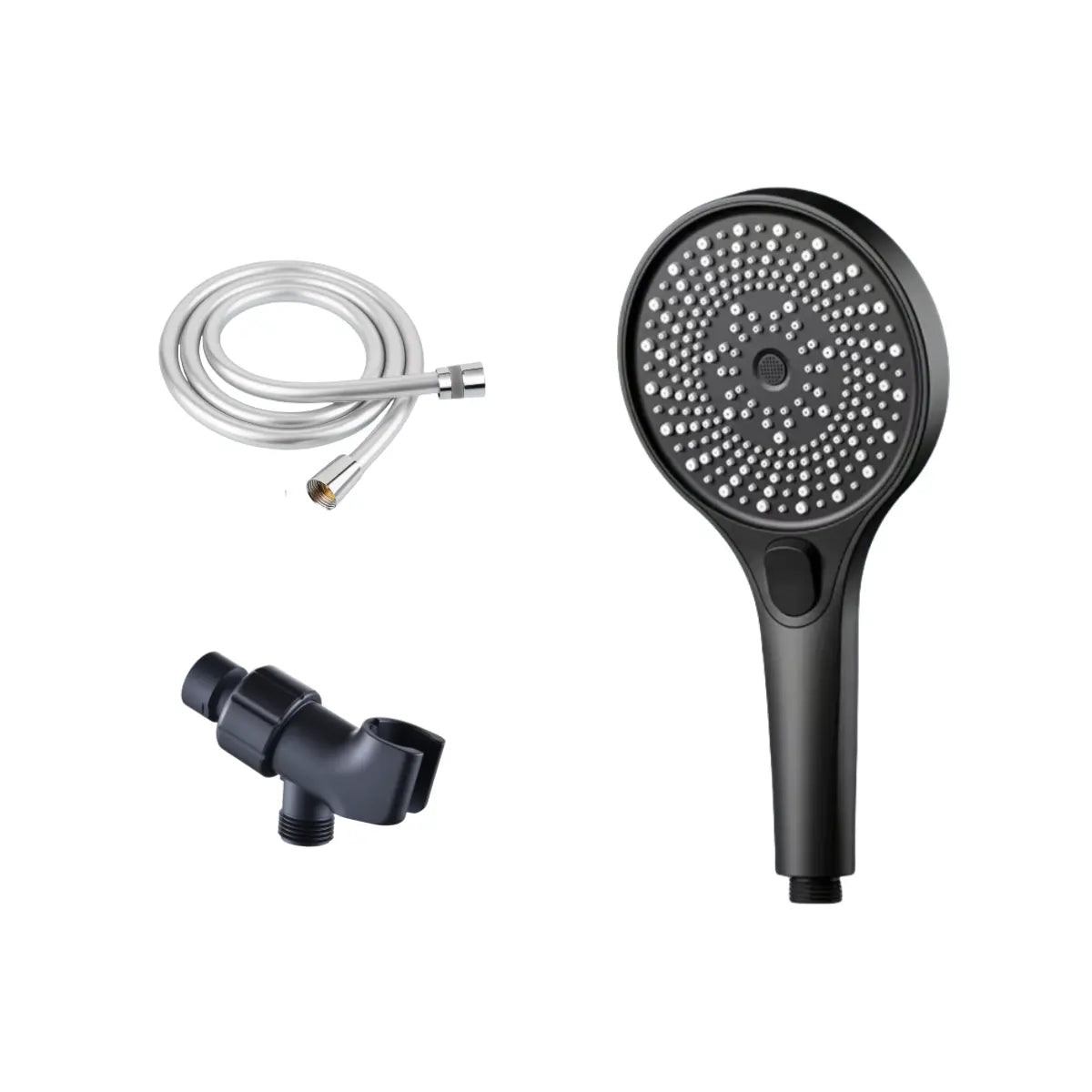 Black Multifunctional Handheld Showerhead Set: Includes Showerhead, Hose, and Shower Bracket