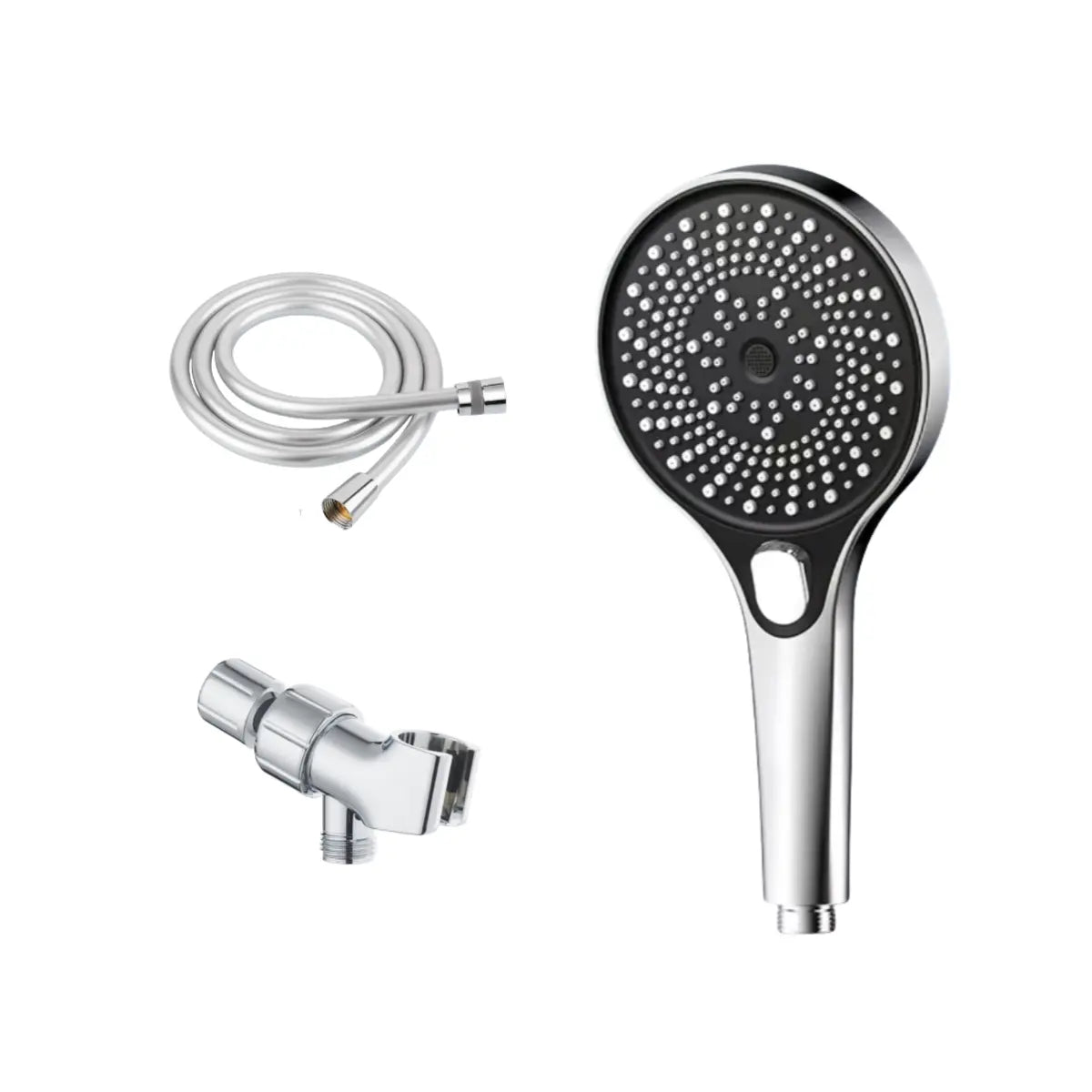 Silver Multifunctional Handheld Showerhead Set: Includes Showerhead, Hose, and Shower Bracket